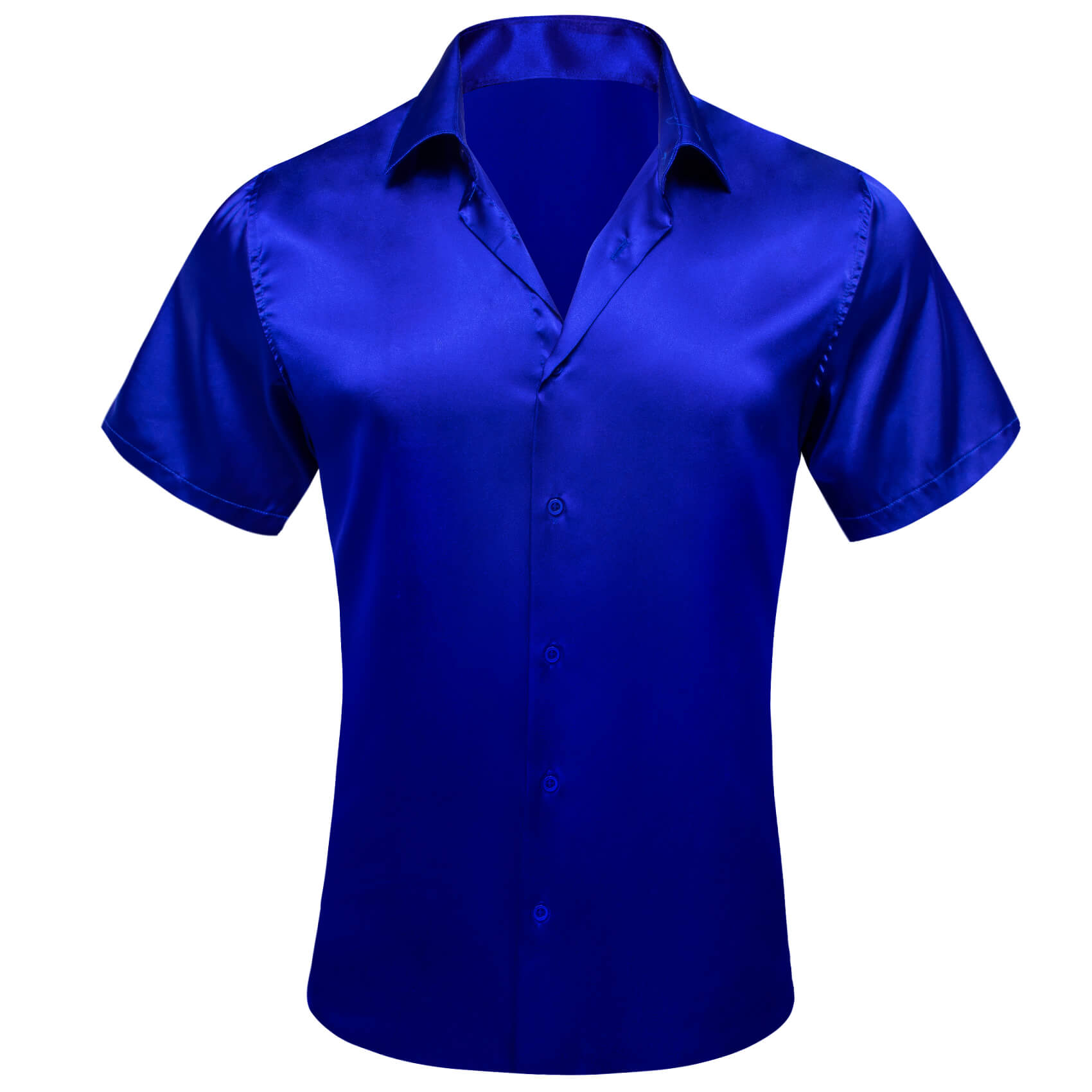 Ties2you Short Sleeve Shirt Cobalt Blue Solid Men s Silk Dress Shirt L