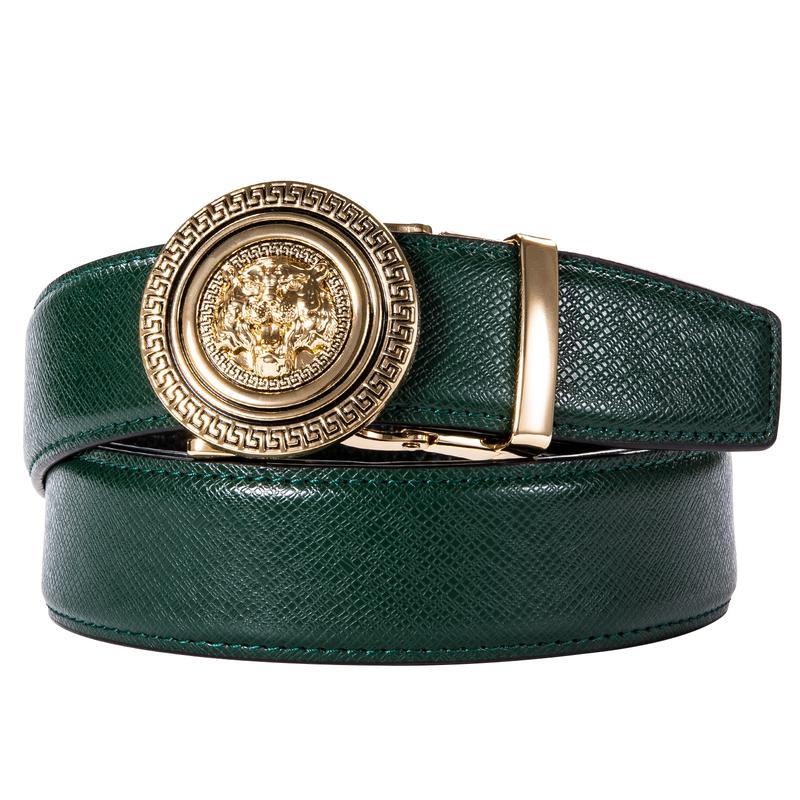 Green Leather Belt with Slide Automatic Buckle Fashion Belt
