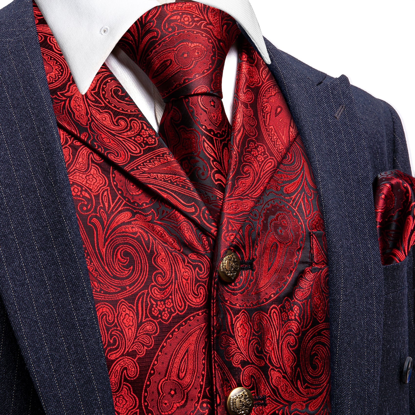 Ties2you Dress Vest Red Paisley Notched Collar Mens Suit Vest Tie Set 