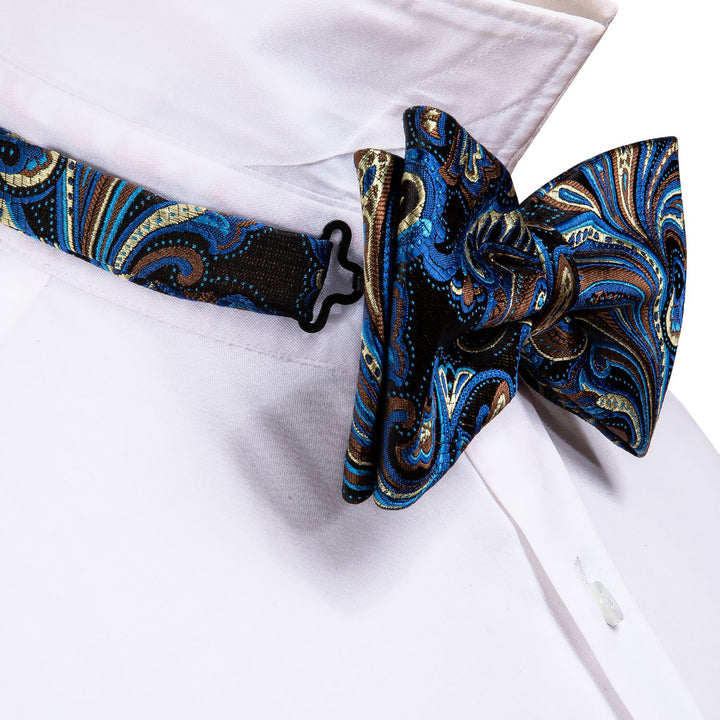 blue and brown floral bowtie