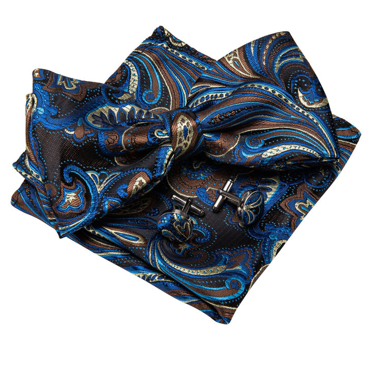 blue brown floral bowtie