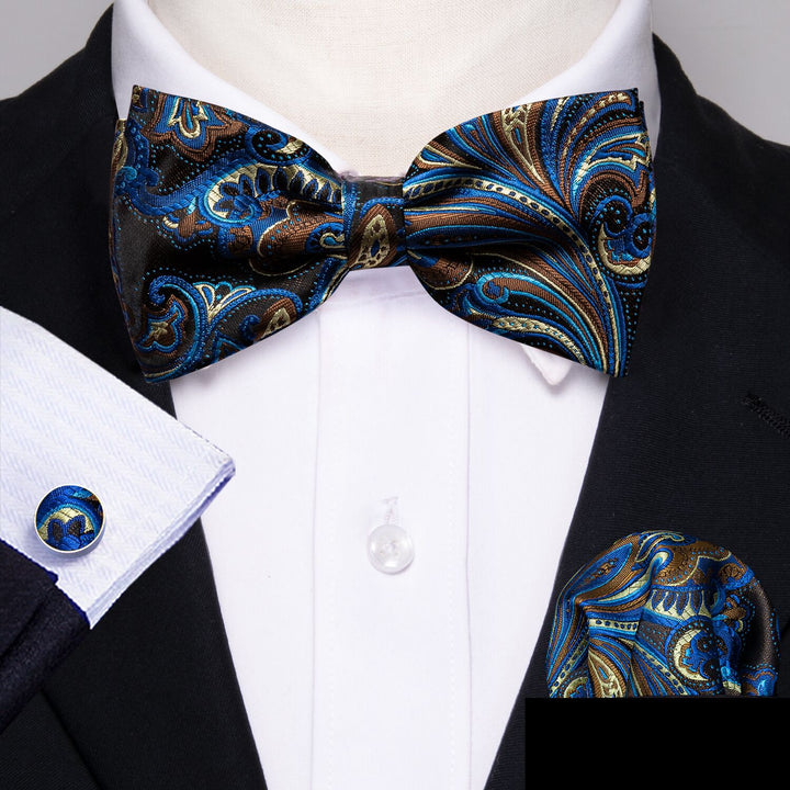 blue and brown floral men bow tie