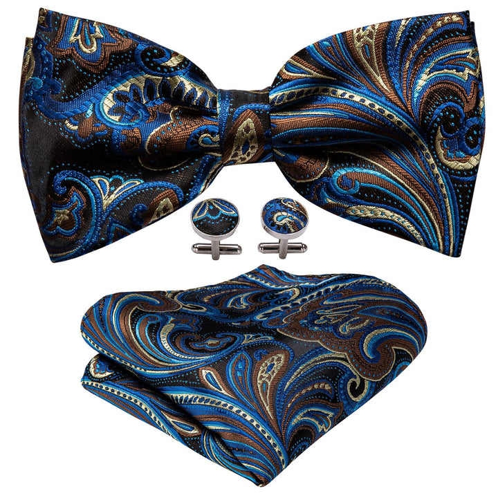 blue and brown floral bow tie