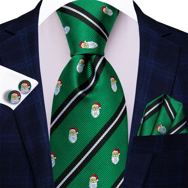 Ties2you Green Balck Striped Christmas Santa Claus Necktie Square Cufflinks Set