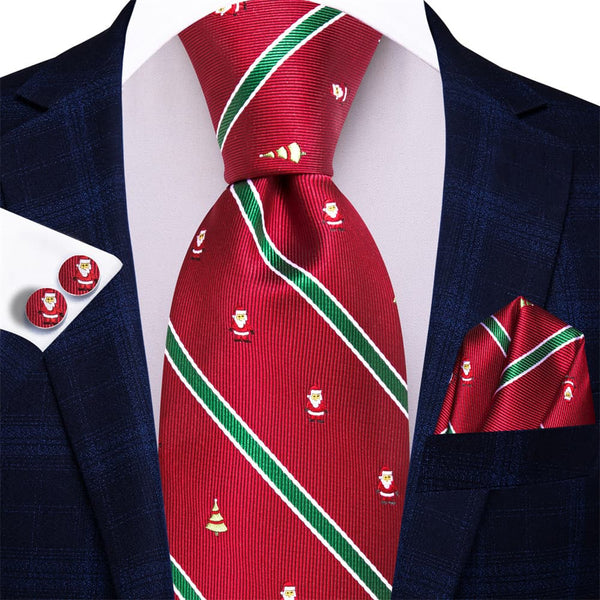 Ties2you Red Green Striped Christmas Santa Claus Necktie Square Cufflinks Set