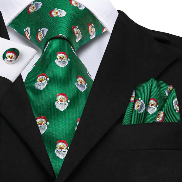 Ties2you Green Christmas Santa Claus Necktie Square Cufflinks Set