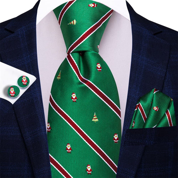 Ties2you Green Red Striped Christmas Santa Claus Tree Necktie Square Cufflinks Set