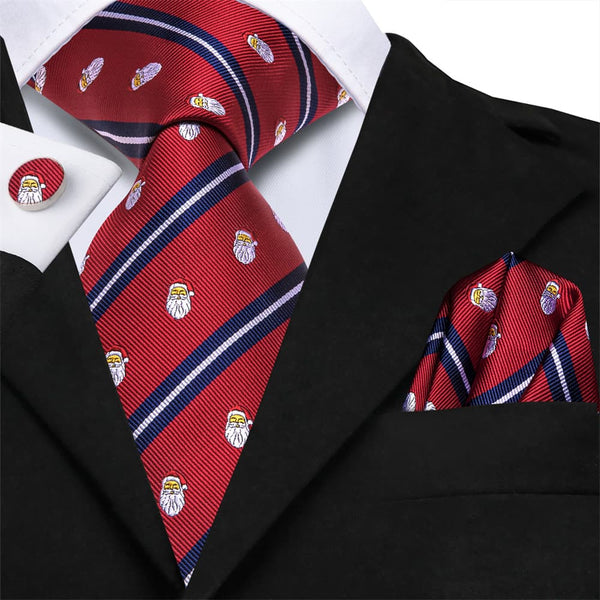 Ties2you Red Blue Striped Christmas Santa Claus Necktie Square Cufflinks Set