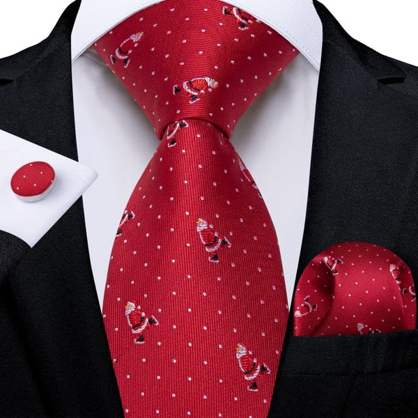 Ties2you Red White Christmas Santa Claus Polka Dot Necktie Pocket Square Cufflinks Set