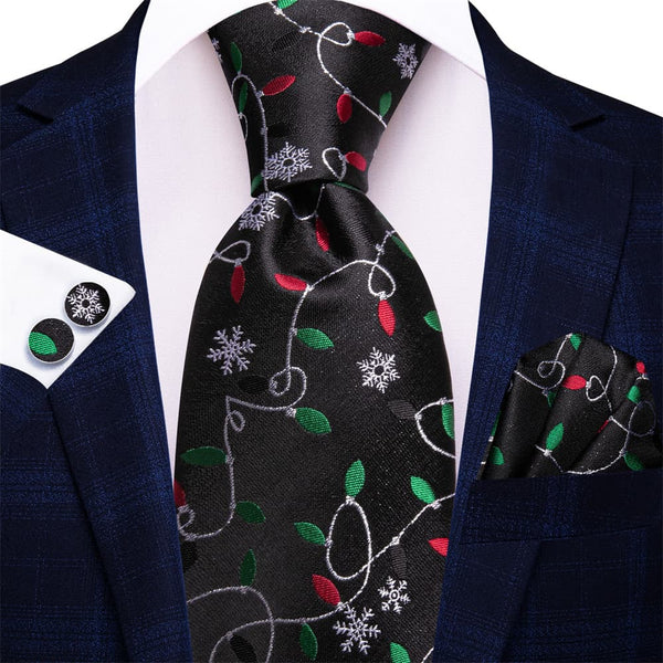 Ties2you Black Christmas Lights Necktie Square Cufflinks Set