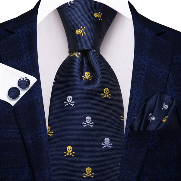 Ties2you Dark Blue Christmas Skull Necktie Square Cufflinks Set