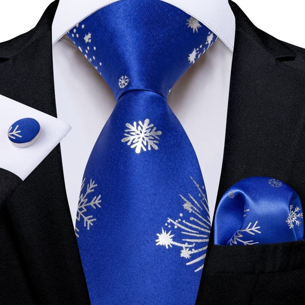 Ties2you Blue White Christmas Snowflake Firework Necktie Pocket Square Cufflinks Set