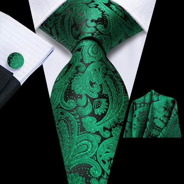 DarkGreen Black Men's 70 Inches Extra Length Tie Handkerchief Cufflinks Set