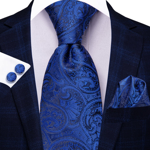 MediumBlue Paisley Men's 70 Inches Extra Length Tie Handkerchief Cufflinks Set