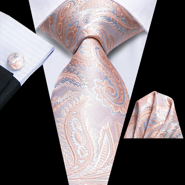 Pink Sky Blue Paisley Men's 70 Inches Extra Length Tie Handkerchief Cufflinks Set