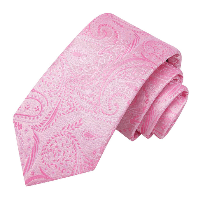 Extra Long Tie Pink Paisley 63 Inches Men's Silk Tie Handkerchief Cufflinks Set