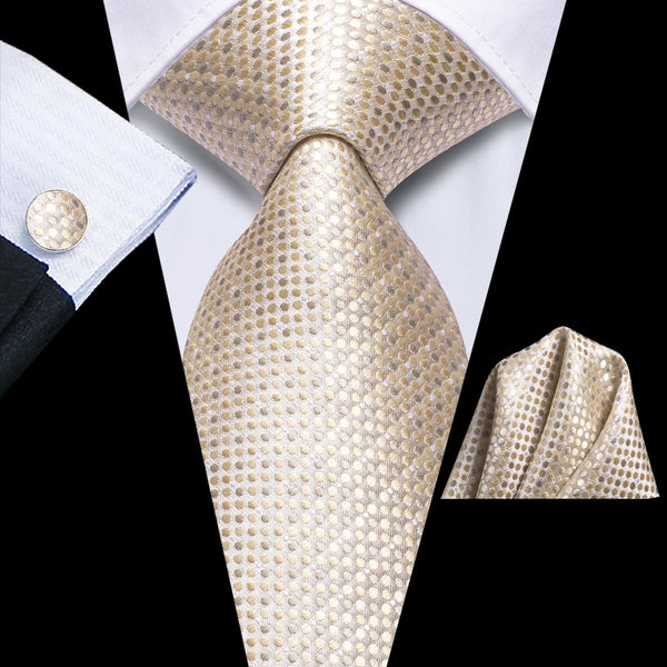 Linen White Polka Dots Men's 70 Inches Extra Length Tie Handkerchief Cufflinks Set