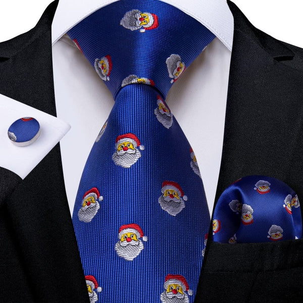 Ties2you Blue Christmas Santa Claus Necktie Pocket Square Cufflinks Set