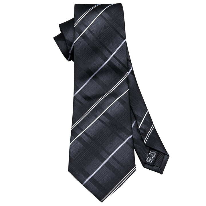 classic business black white silver striped silk mens tie and pocket square sets for suits