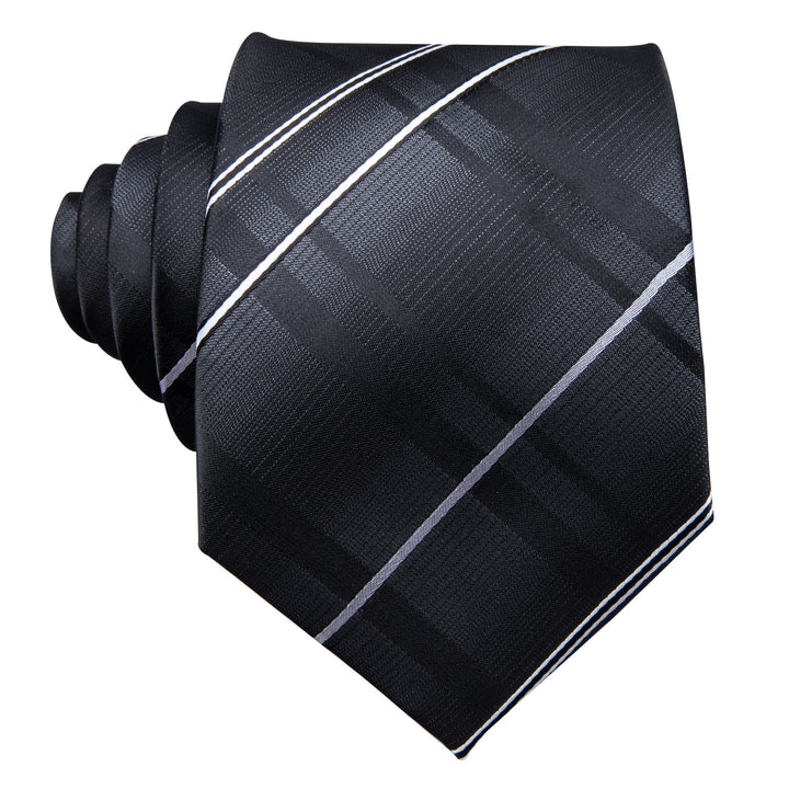 classic business black white silver striped silk mens tie and pocket square sets for suits