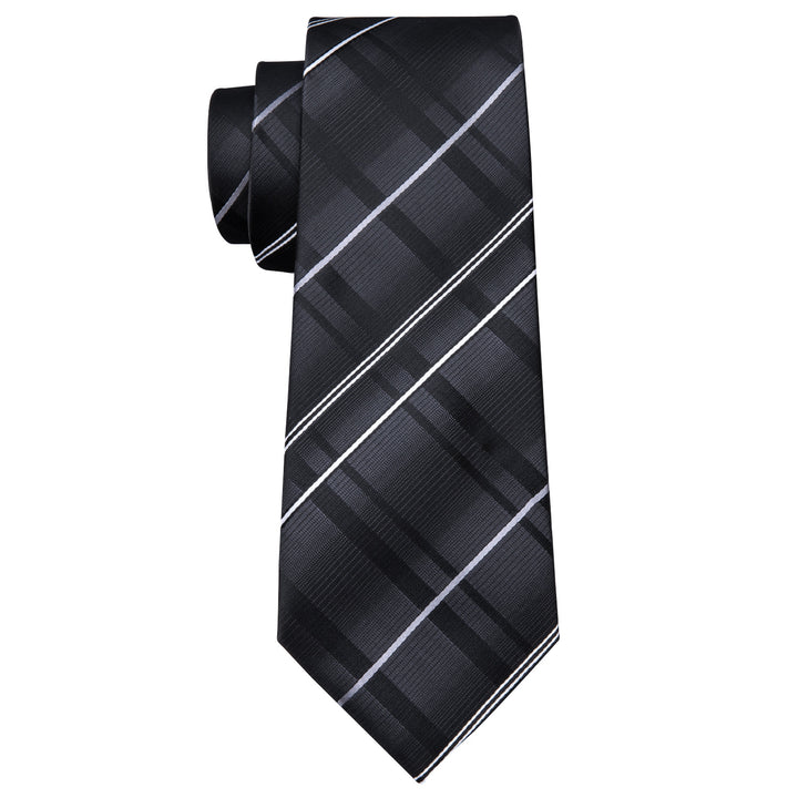 classic business black white silver striped silk mens tie and pocket square sets for suits