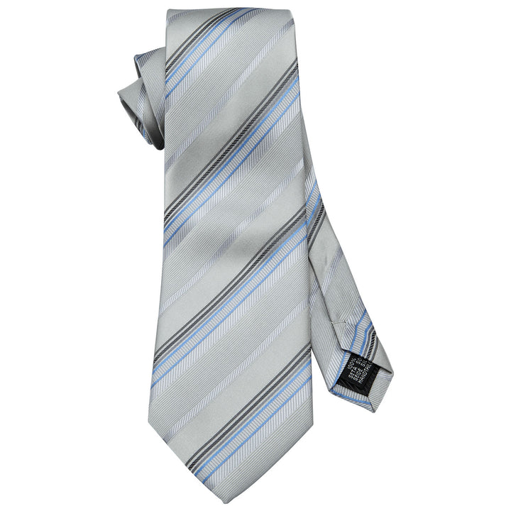 fashion business striped silver grey blue mens tie pocket square cufflinks set