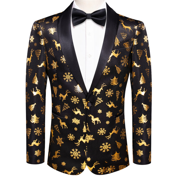 Ties2you Mens Silk Suit Jacket Black Gold Snow Christmas Festival Suit