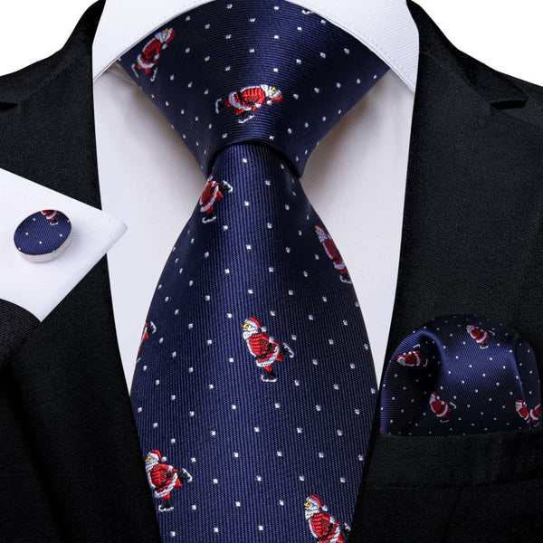 Ties2you Dark Blue Christmas Santa Claus Polka Dot Necktie Pocket Square Cufflinks Set