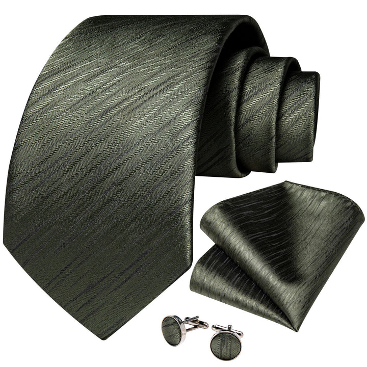 mens silk deep green striped tie handkerchief cufflinks set with tie ring