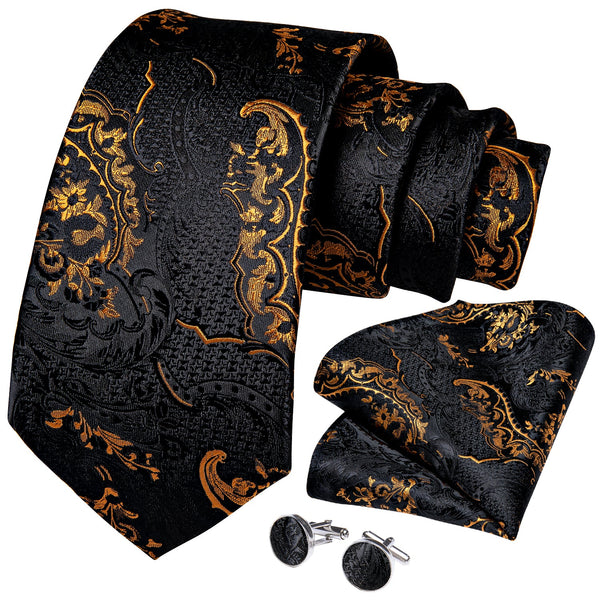 black and gold floral mens tie