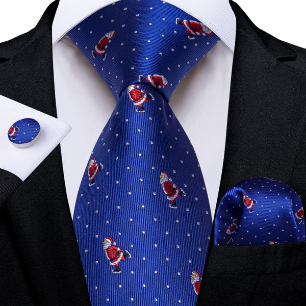 Ties2you Blue Christmas Santa Claus Polka Dot Necktie Pocket Square Cufflinks Set