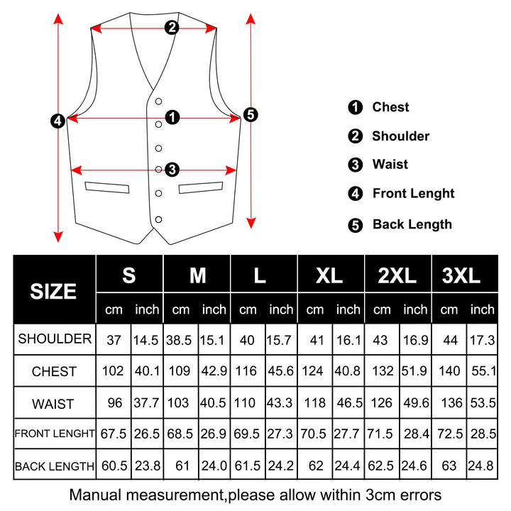clothing men vest size chart