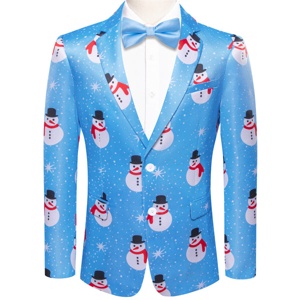 Ties2you Mens Silk Suit Jacket Sky Blue Snowman Christmas Festival Suit