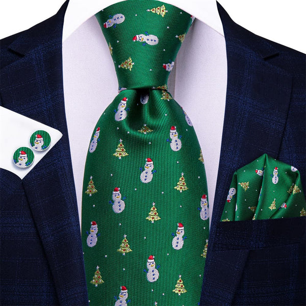 Ties2you Green Christmas Snowflake Tree Necktie Square Cufflinks Set