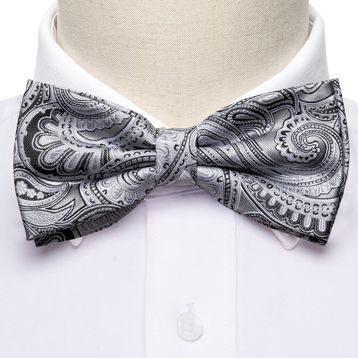 grey mens dress suit silk bow tie