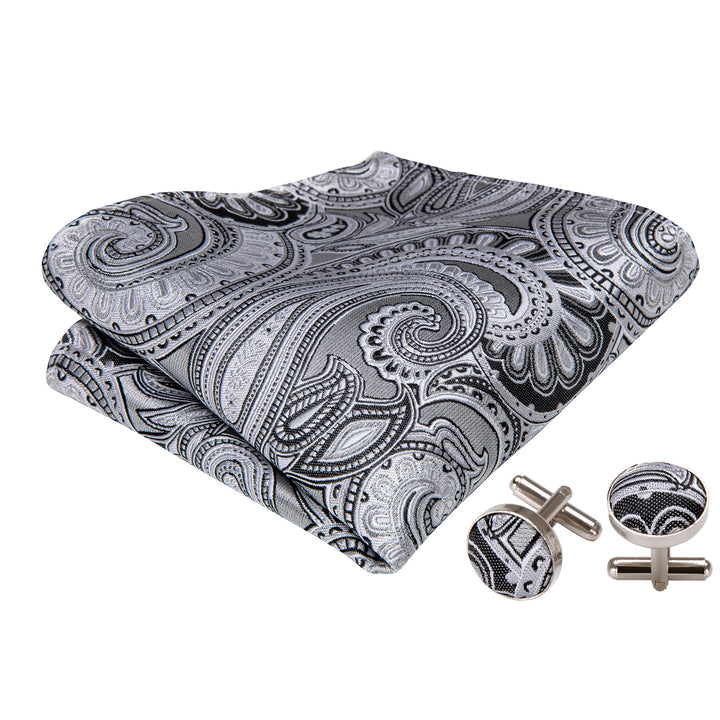 grey mens suit pocket square and cufflinks