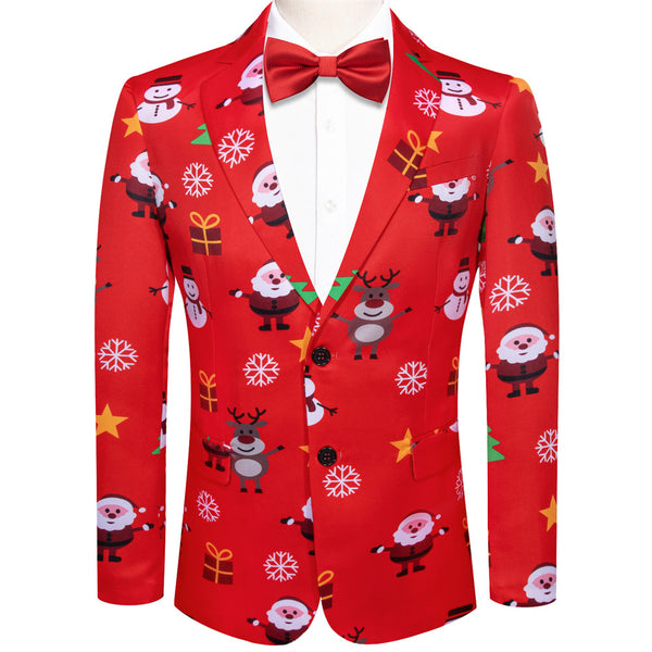 Ties2you Mens Silk Suit Jacket Red Santa Claus Christmas Festival Suit