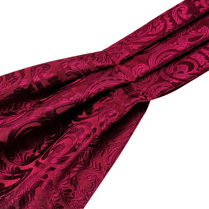 Burgundy Red Paisley Silk Mens Cravat Ascot Tie Pocket Square Cufflinks Set