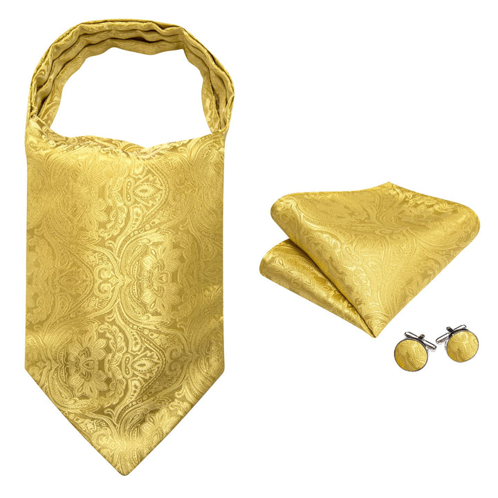 gold floral silk mens ascot tie hanky cufflinks set