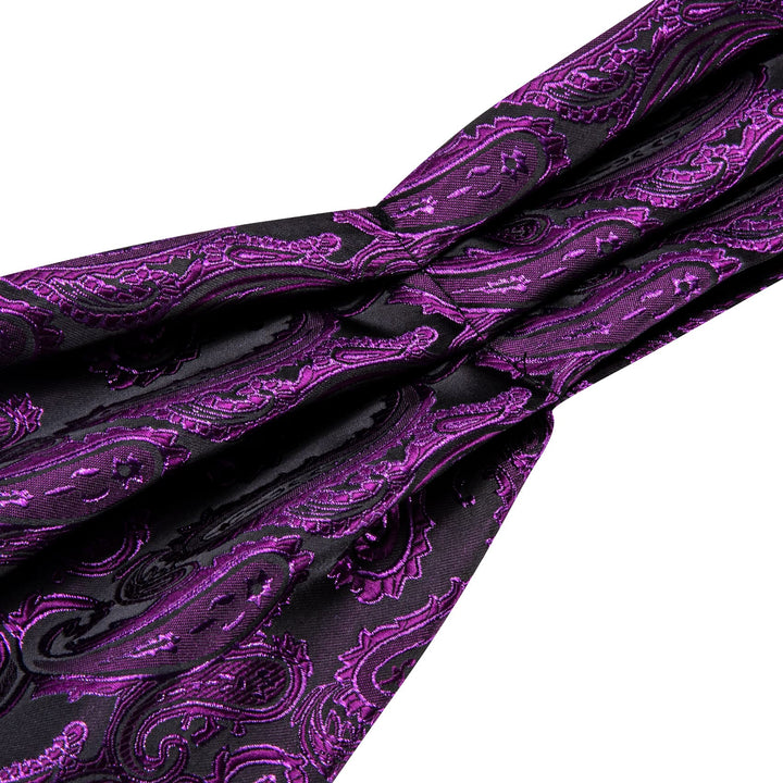 Dark Purple Paisley mens silk suit ascot tie pocket square cufflinks set