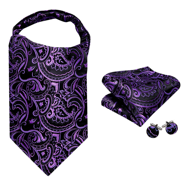 Violet Purple Floral Silk Men's Ascot Cravat Tie dress suit tie set