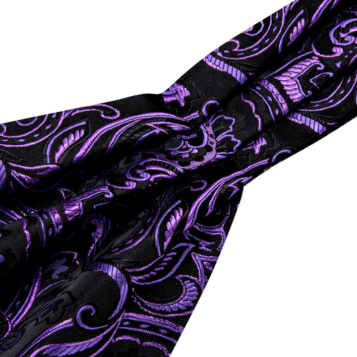 Violet Purple Floral Silk Men's Ascot Cravat Tie dress suit tie set