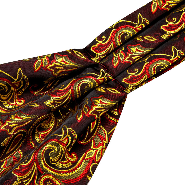 silk mens paisley yellow red ascot ties pocket square cufflinks set