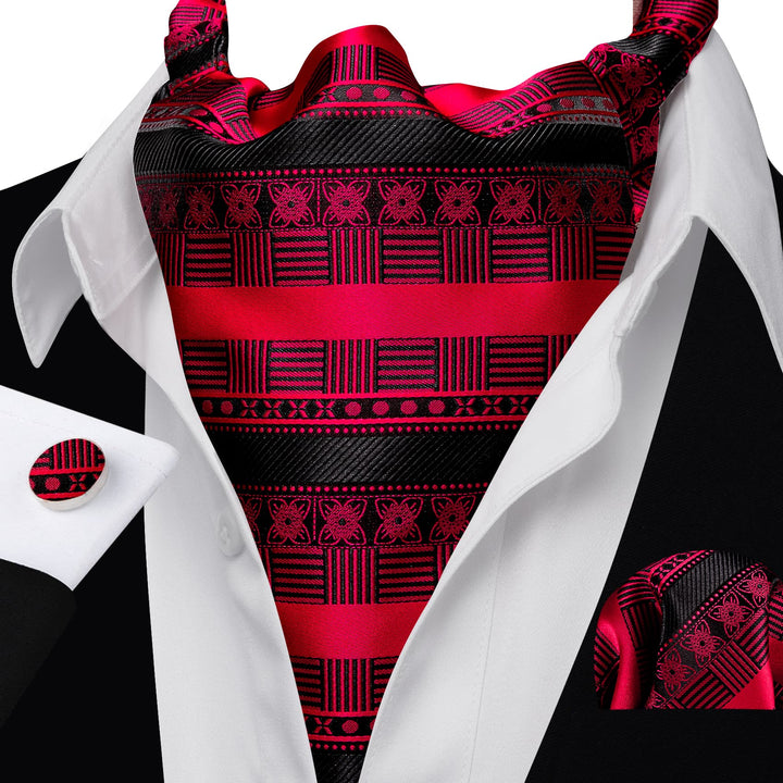 novelty plaid floral black red silk mens Cravat ascot ties for wedding