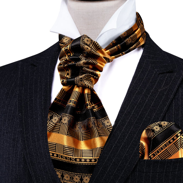 black gold floral plaid novelty fancy ascot ties pocket square cufflinks set for business