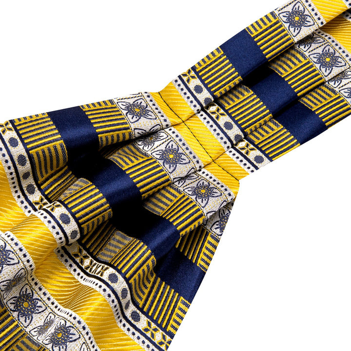 silk mens novelty plaid floral yellow blue ascot tie pocket square cufflinks set