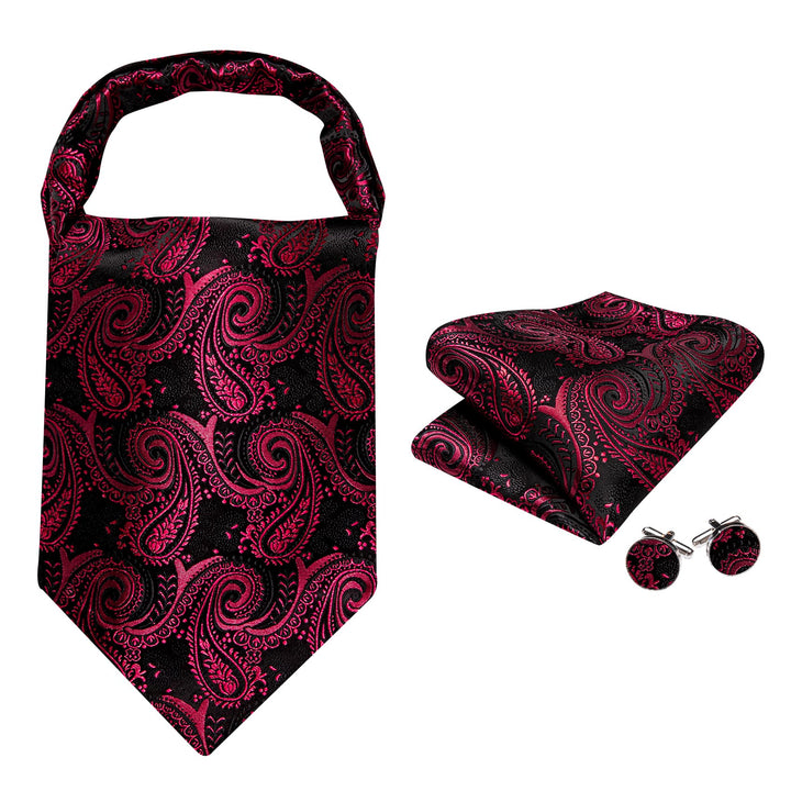 Ascot Tie Burgundy Paisley Silk Men's Ascot Cravat Tie Set for office shirts