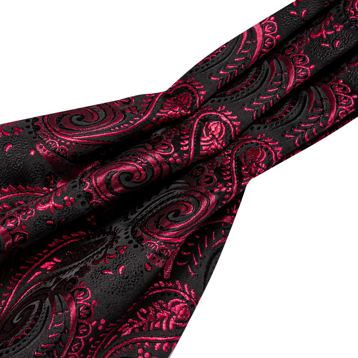 Ascot Tie Burgundy Paisley Silk Men's Ascot Cravat Tie Set for office shirts