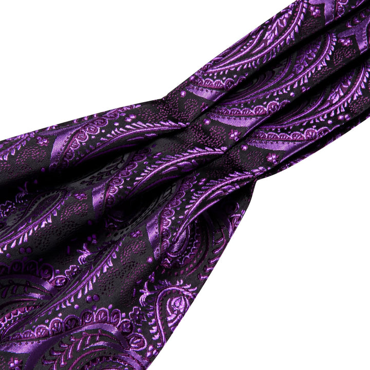  Dark Magenta Purple Paisley Silk Mens Ascot Cravat Tie Set