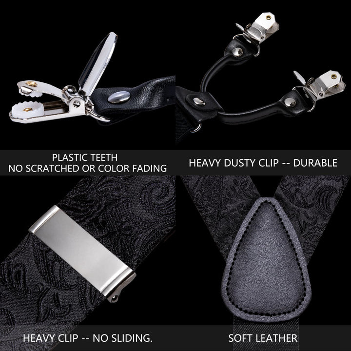 black paisley silk mens suspender bow tie set for dress suit